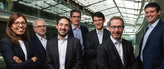 L'équipe de BNP Paribas Principal Investments. De g. à dr. : Sara Nysten, Nicolas Destang, Lionel Gomez, Paul Henry, Arnaud Martin, Christophe Lenouvel, Géraud Manhes