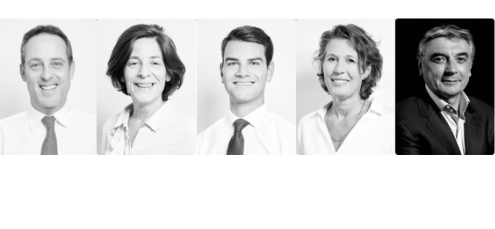 De gauche à droite : Adrien Lévy, Charlotte Sultan (secrétaire générale), Félix Lenglart (chargé d’investissement), Anne-Claire Boutant (senior advisor), Thierry Sonalier (senior advisor)